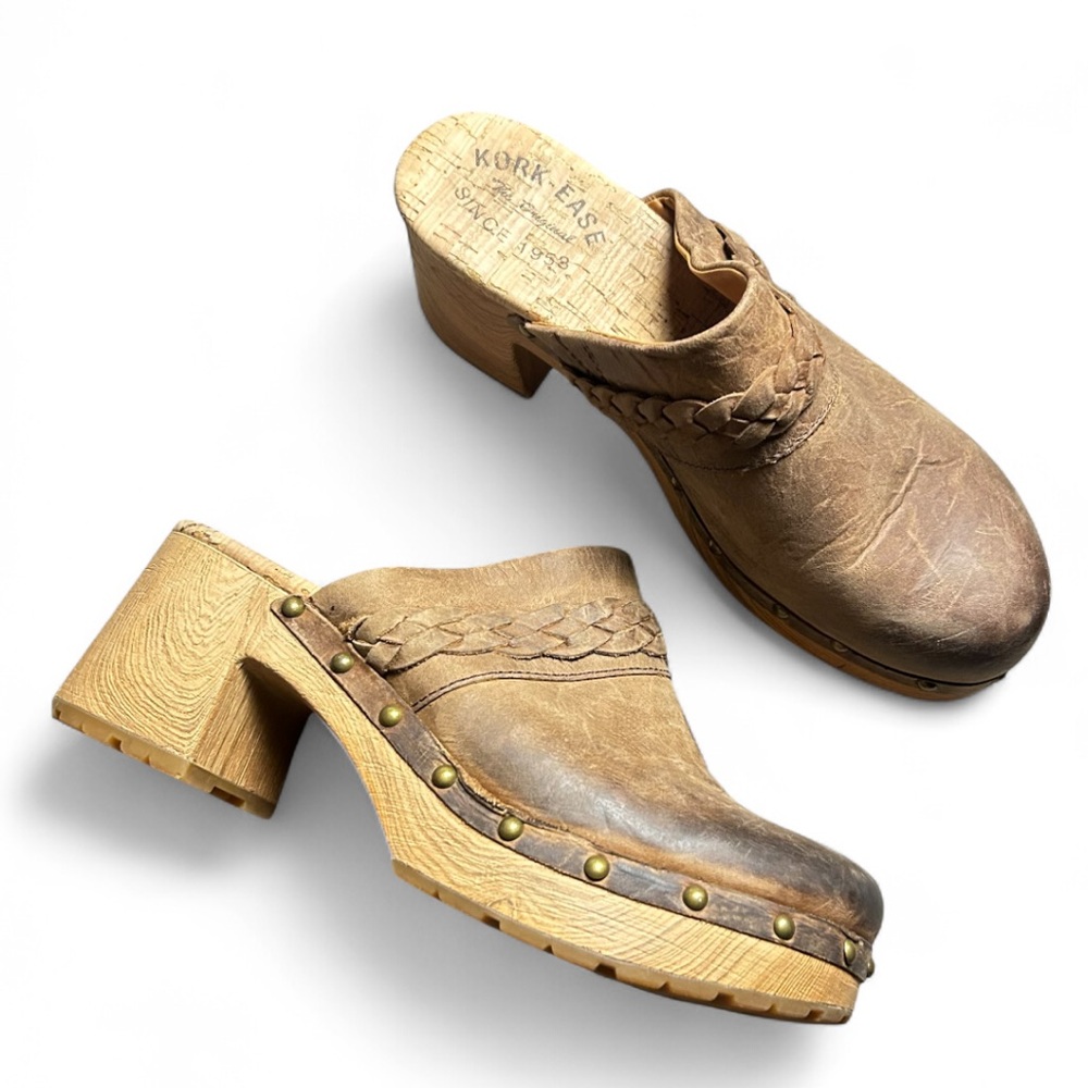 Kork-Ease Tilly Leather Clogs Brown Shoes Slip On Block Heel Size 9M - Picture 3 of 7